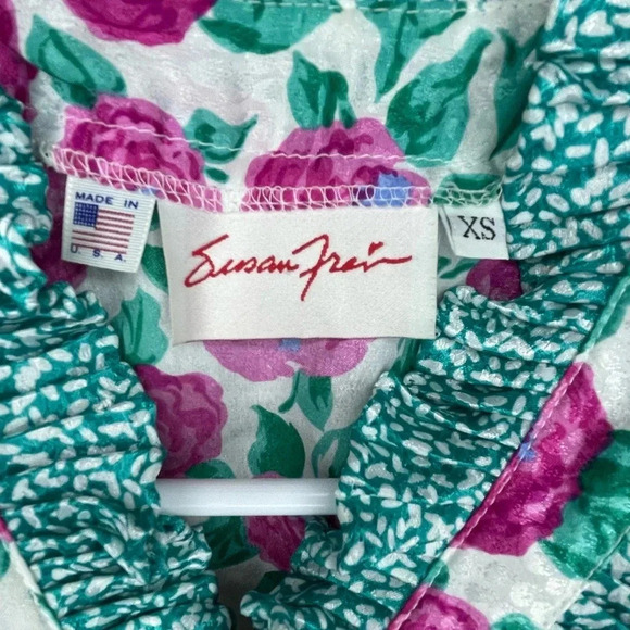 Vintage 80’s Susan Freis Floral Ruffle Blouse Made In USA Women’s Size XS Boho - Picture 4 of 6